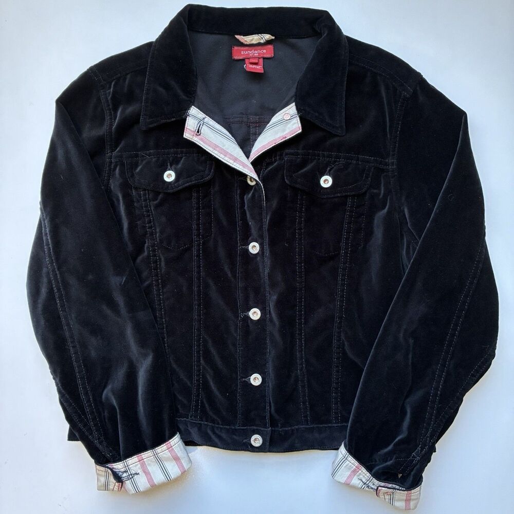 Sundance Velvet Denim/Jean-Style Jacket Black Women's Size Medium Basic Western